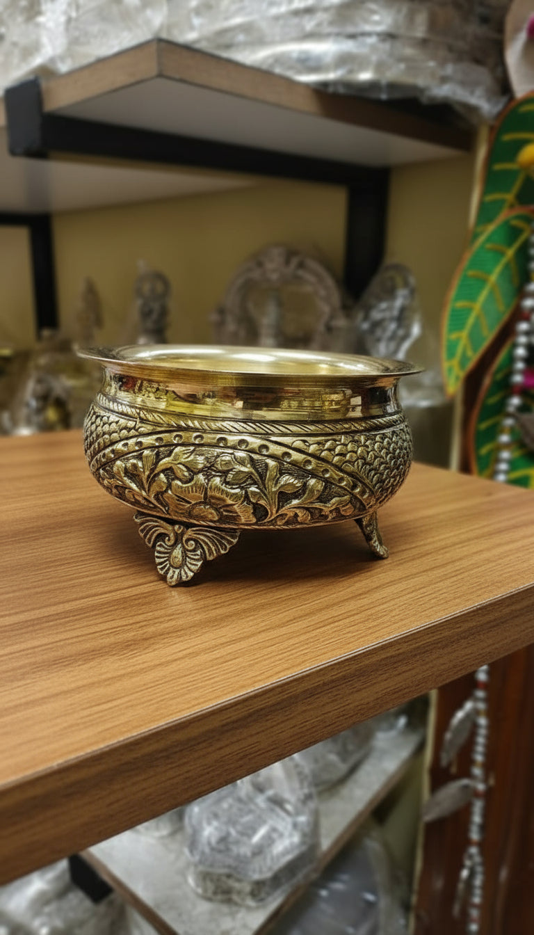 set of 2 brass fully carved antique finish bowl set for pooja/ snacks / gift item